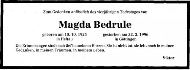 Koenig Magda 1925-1996 Todesanzeige